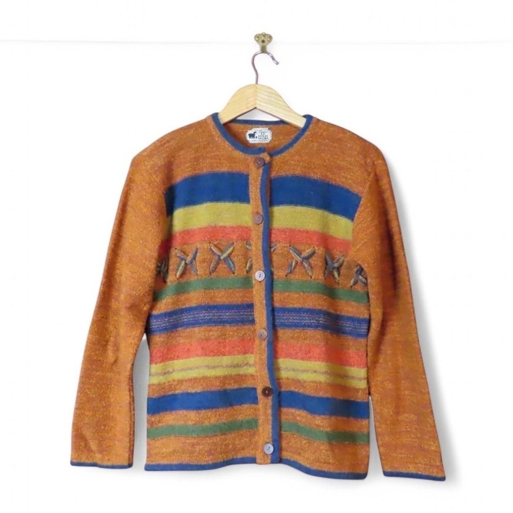 La Oveja Negra Wool Cardigan Sweater Size Medium Cozy Granola Boho - Picture 3 of 6